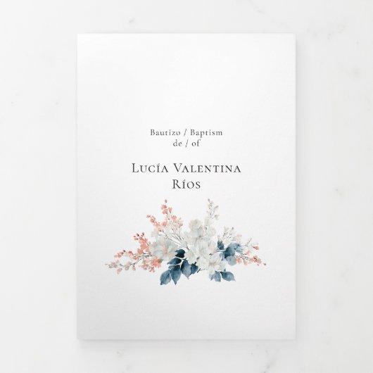 Tweetalig Spaans Engels Bloemen Doop Bautizo Drieluik Uitnodiging (Cover)