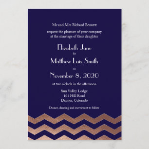 Tweetalige Chic Roos Gold Chevron bruiloft Uitnodi Kaart