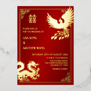 TWEETALIGE Draak En Phoenix Chinese Huwelijk Folie Uitnodiging