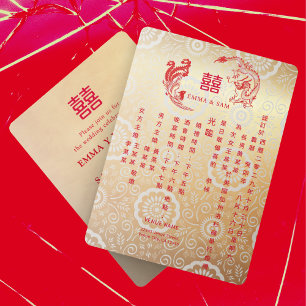 Tweetalige Draak-Fenix Chinese Trouwdag Kaart