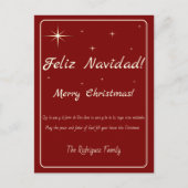 Tweetalige Feliz Navidad Gold & Red Merry Christma Feestdagenkaart (Voorkant)