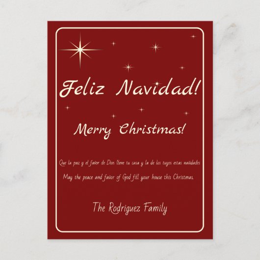 Tweetalige Feliz Navidad Gold & Red Merry Christma Feestdagenkaart (Voorkant)