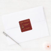 Tweetalige Feliz Navidad Kerst Rood en Gouden Vierkante Sticker (Envelop)