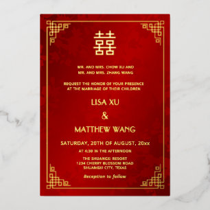 TWEETALIGE Gouden Lijst Geometrische Chinese Huwel Folie Uitnodiging