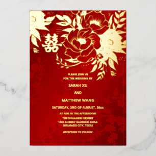 TWEETALIGE Gouden Rozen Chinese Trouw Folie Uitnodiging