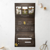 Tweetalige huwelijksuitnodiging - Rustieke foto's Drieluik Uitnodiging (Binnen)