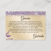 Tweetalige Quinceañera Dank u - Gracias Favor Informatiekaartje (Achterkant)