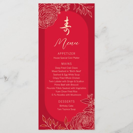 Tweetalige Ranunculus Chinese "Longevity" Verjaard Menu (Voorkant)