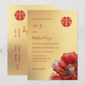 Tweetalige rode bloem | Chinese bruiloft Kaart (Voorkant / Achterkant)