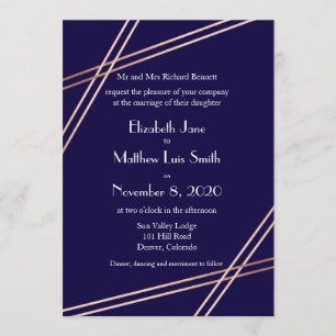 Tweetalige Roos Gold Stripes Wedding Invite Kaart
