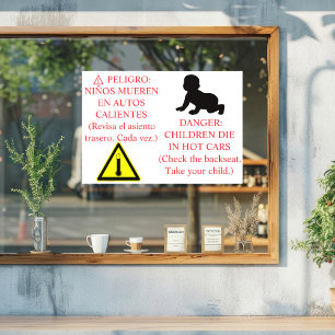Tweetalige sticker voor autoveiligheid Waarschuwin