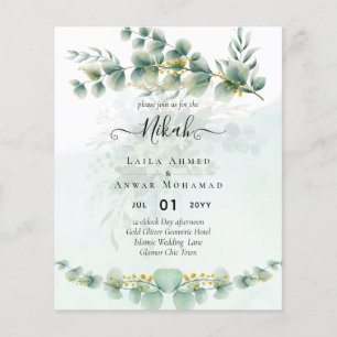 Tweetalige trouwuitnodigingen NIKAH Greenery Goud Flyer