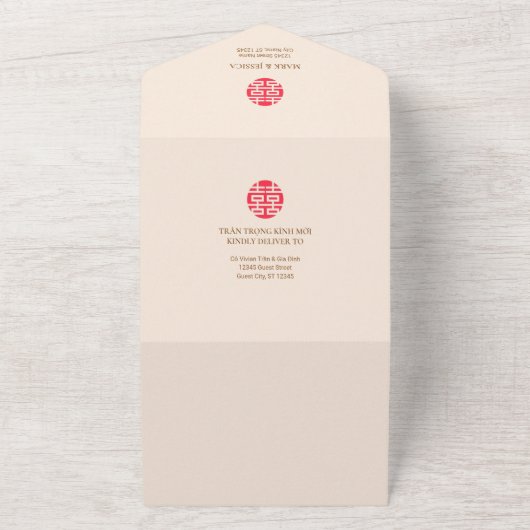 Tweetalige Vietnamese pioenen Traditioneel All In One Uitnodiging (Buitenkant)