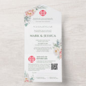 Tweetalige Vietnamese pioenen Traditioneel Alles i All In One Uitnodiging (Binnen)