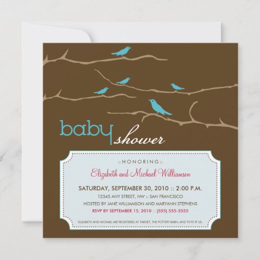  Tweetez ! Tweetez ! Invitation Baby shower (aqua) (Devant)