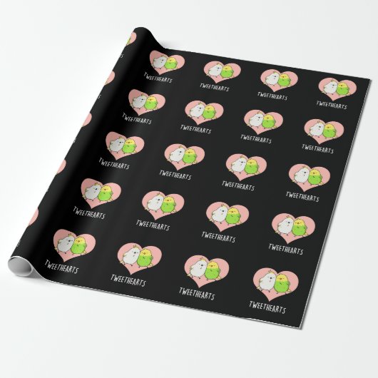 Tweethearts Grappige Tortelduifjes Pun Dark BG Cadeaupapier (Uitgerold)