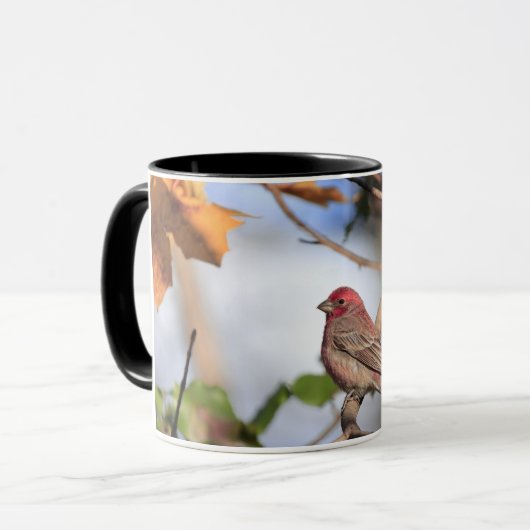 Tweetonige mok met afbeelding van een huisvink (Voorkant links)