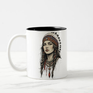 Tweetonige mok met Tribale Koningin Wilde Ziel