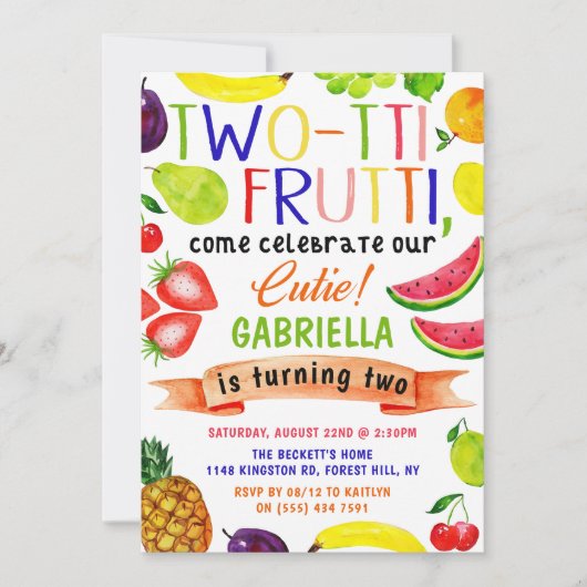 Tweetti Frutti 2e verjaardag Uitnodigingen (Voorkant)
