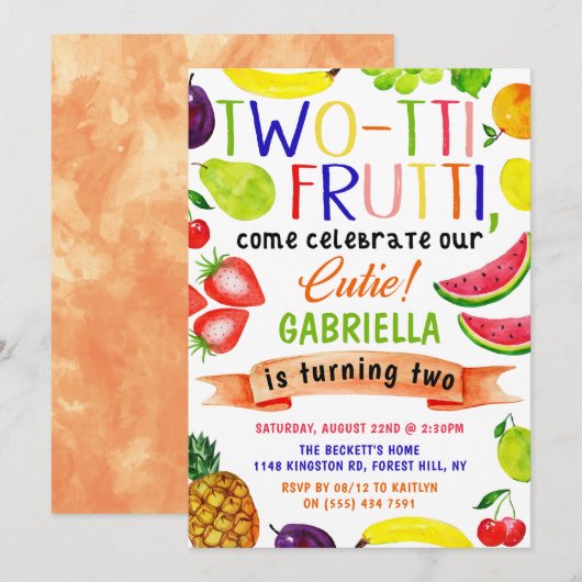 Tweetti Frutti 2e verjaardag Uitnodigingen (Voorkant / Achterkant)