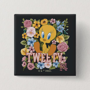 TWEETY™ Bloemengeborduursel Grafisch Vierkante Button 5,1 Cm