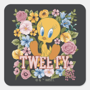 TWEETY™ Bloemengeborduursel Grafisch Vierkante Sticker
