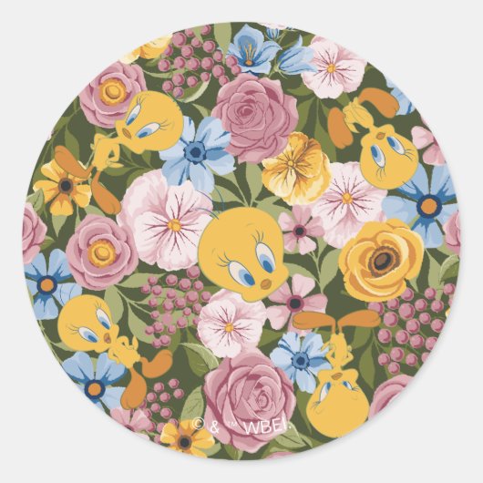 TWEETY™ Floral Embroidery Pattern Ronde Sticker (Voorkant)