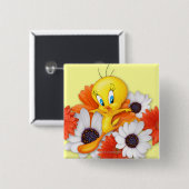 Tweety met Daisies Vierkante Button 5,1 Cm (Voorkant /achterkant)