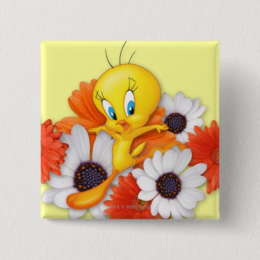 Tweety met Daisies Vierkante Button 5,1 Cm (Voorkant)