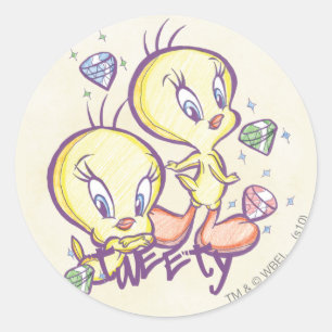 TWEETY™ met Pareltjes Ronde Sticker