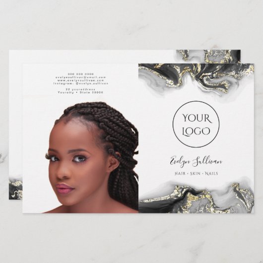 Tweevoudig brochure voor zwart marmerontwerp (Voorkant / Achterkant)