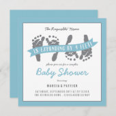 Tweevoudige dozen met blauw en grijs Baby shower Kaart (Voorkant / Achterkant)