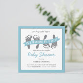 Tweevoudige dozen met blauw en grijs Baby shower Kaart (Staand voorkant)