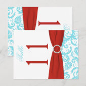 Tweezijdig Aqua, Rood, Wit Damasktafel nummer Briefkaart (Voorkant / Achterkant)
