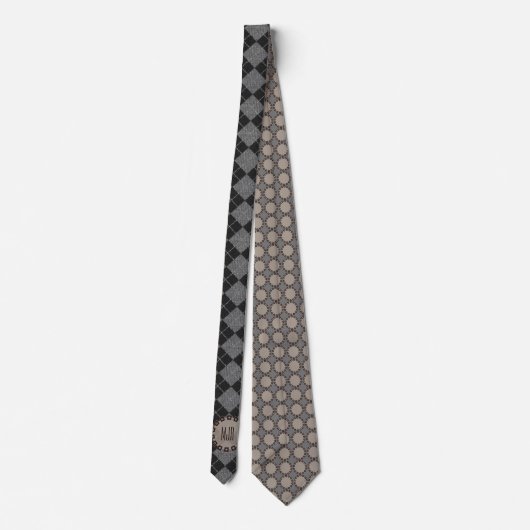 Tweezijdig bruin, grijs en zwart Argyle Monogram Stropdas (Achterkant)