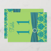 Tweezijdig groen en turquoise Damast Tafelnummer (Voorkant / Achterkant)