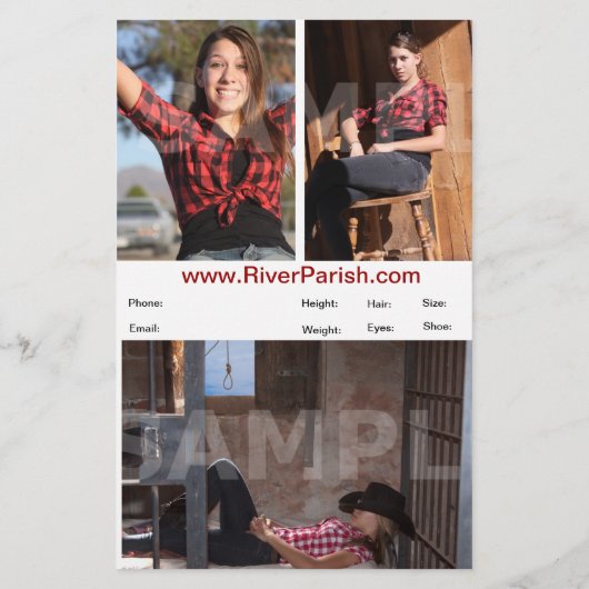 Tweezijdig hoofdschot Comp Kaart model/Actor Sjabl (Achterkant)