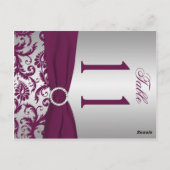 Tweezijdig Plum en Silver Damask-tabelnummer Briefkaart (Achterkant)
