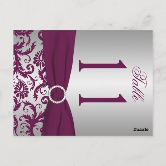 Tweezijdig Plum en Silver Damask-tabelnummer Briefkaart (Achterkant)