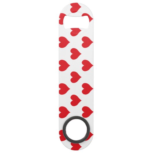 Tweezijdig rood en wit hartpatroon speed flessenopener (Achterkant)