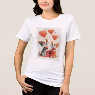 Tweezijdig Schattige hondenpaar T-shirt – Sweet