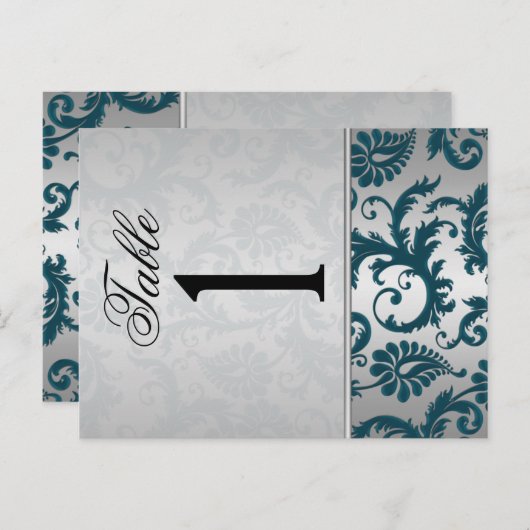 Tweezijdig Silver en Blauwgroen Damask II Tafelnum Briefkaart (Voorkant / Achterkant)
