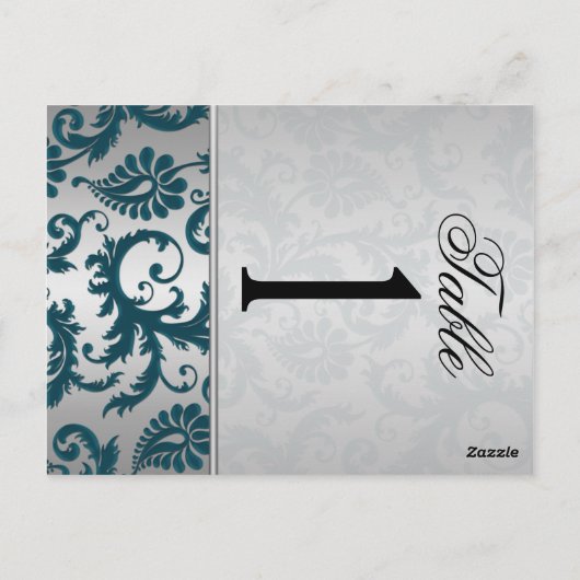Tweezijdig Silver en Blauwgroen Damask II Tafelnum Briefkaart (Achterkant)