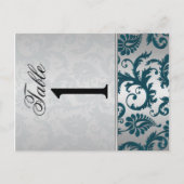 Tweezijdig Silver en Blauwgroen Damask II Tafelnum Briefkaart (Voorkant)