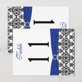 Tweezijdig zwart, wit, blauw damast tafelnummer (Voorkant / Achterkant)