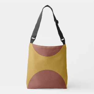 Tweezijdige abstracte kunstdruk bruin op geel crossbody tas