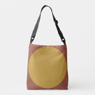 Tweezijdige abstracte kunstdruk geel op bruin crossbody tas