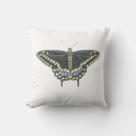 Tweezijdige handgetekende zwarte zwaluwstaart kussen