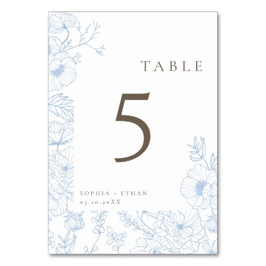 Tweezijdige lijnkunst Franse blauwe bruiloft Kaart (Voorkant)