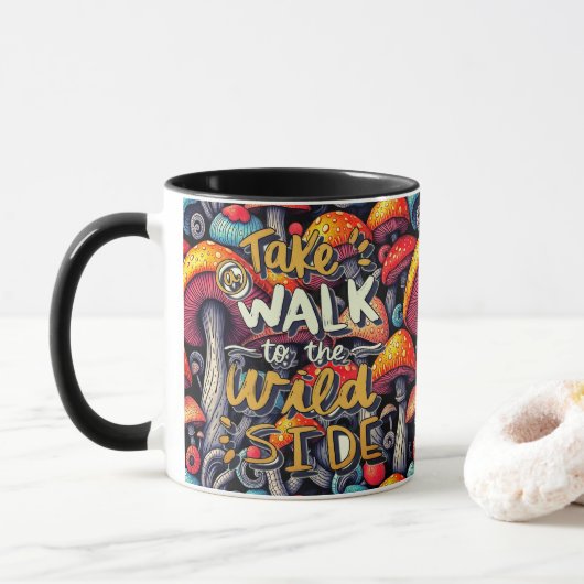 Tweezijdige Magische Paddenstoelen Retro Mok (Met donut)